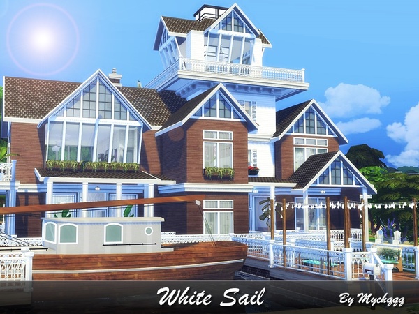 Sims 4 White Sail modern lighthouse by MychQQQ at TSR