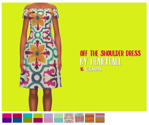 Sims 4 Off The Shoulder Dress by heartfall at SimsWorkshop