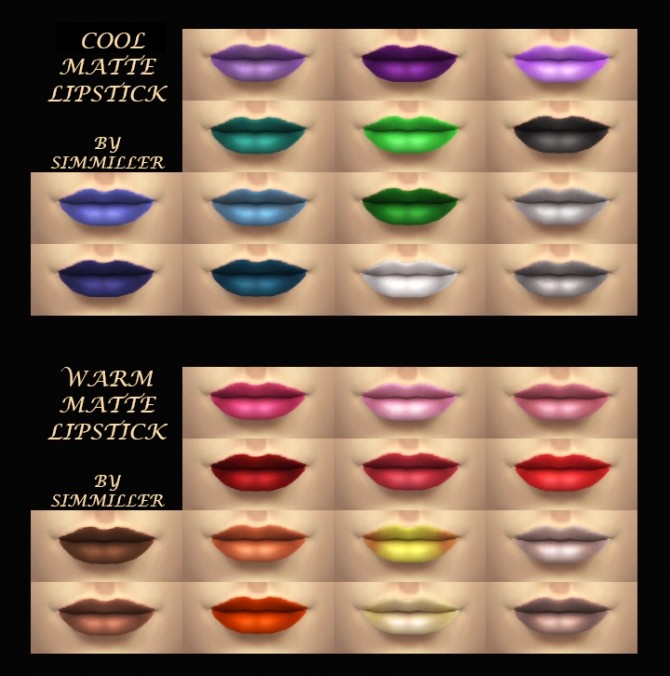 Sims 4 Matte Lipsticks for Males and Females in Cool and Warm Shades by Simmiller at Mod The Sims