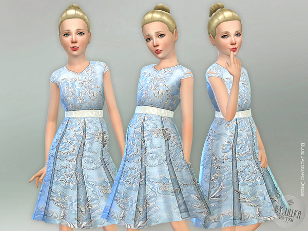 Sims 4 Blue Jacquard Dress by lillka at TSR