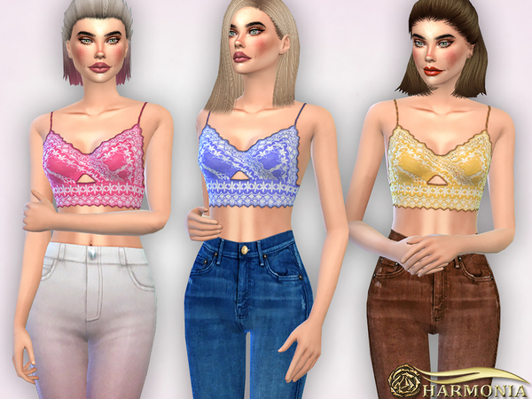 Sims 4 Crochet Lace Trim Crop Top by Harmonia at TSR