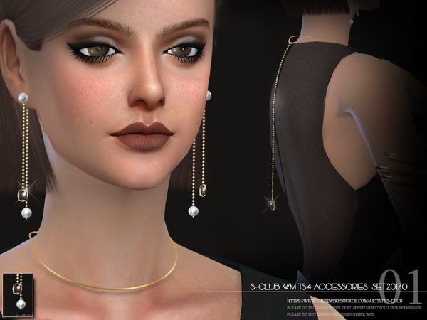 Sims 4 Earrings 201713 + necklace 201707 by S Club WM at TSR