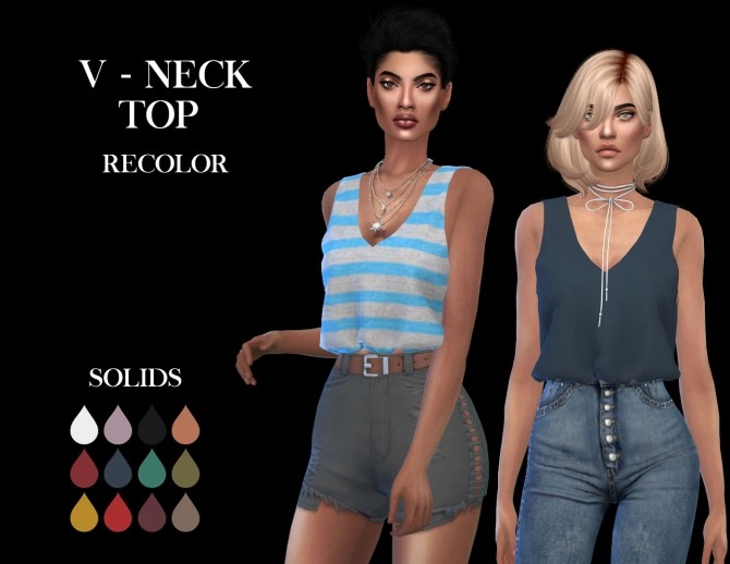 Sims 4 V neck top recolor at Leo Sims
