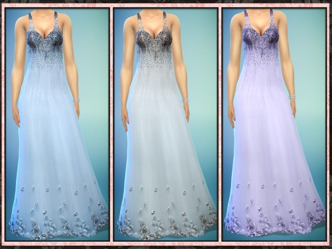 Sims 4 Beaded Tulle Rose Bud Long Gown at 5Cats