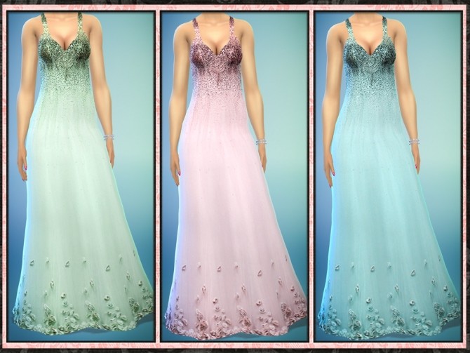 Sims 4 Beaded Tulle Rose Bud Long Gown at 5Cats