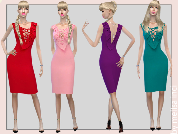 Sims 4 Frill Detail Lace Up Dress by melisa inci at TSR