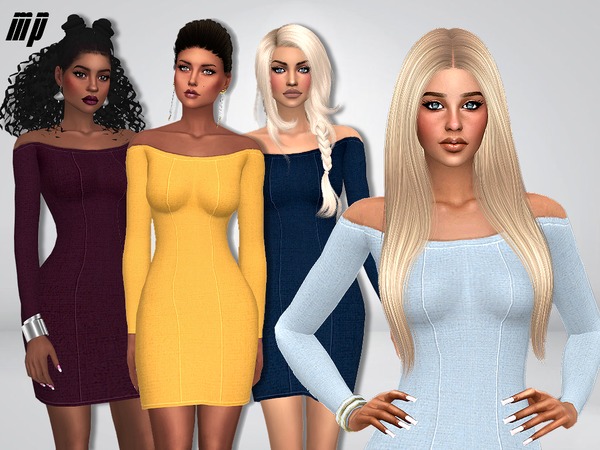 Sims 4 MP Off Shoulder Flair Dress by MartyP at TSR