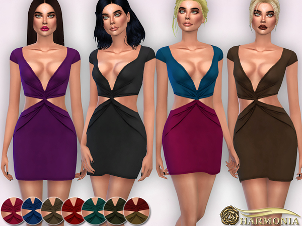 Sims 4 Plunge Cut out Bodycon Dress by Harmonia at TSR