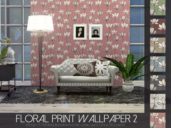 Sims 4 Floral Print Wallpaper 2 by Rirann at TSR