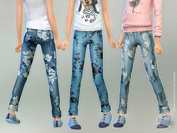 Sims 4 Printed Denim Skinny Jeans by lillka at TSR