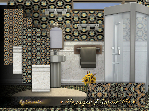 Sims 4 Hexagon Mosaic Tile by emerald at TSR