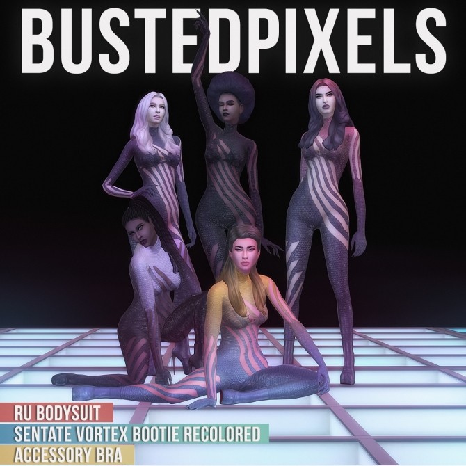 Sims 4 Ru Bodysuit, Sentate Vortex Bootie Recolored & Accessory Bra at Busted Pixels