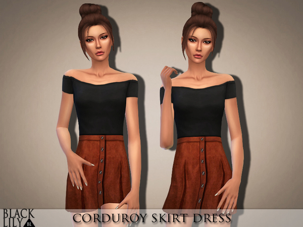Sims 4 Corduroy Skirt Dress by Black Lily at TSR