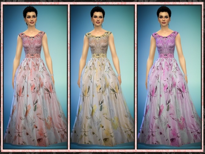 Sims 4 Floral Tulle Sheer Gown at 5Cats