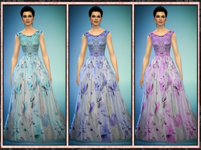 Sims 4 Floral Tulle Sheer Gown at 5Cats