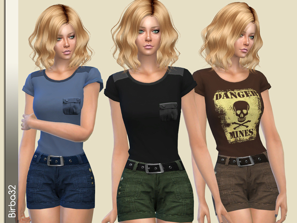 Sims 4 Mimetic set shorts and tee by Birba32 at TSR