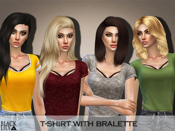Sims 4 T Shirt with Bralette by Black Lily at TSR