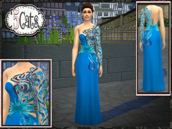 Sims 4 Sequin Cut Out One Sleeve Gown by Five5Cats at TSR