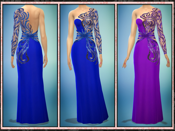 Sims 4 Sequin Cut Out One Sleeve Gown by Five5Cats at TSR