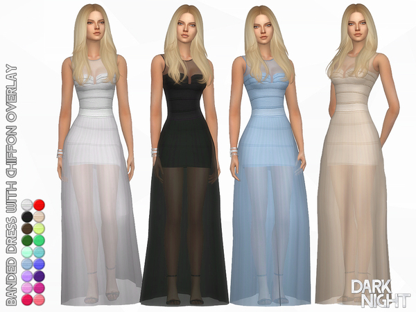 Sims 4 Banded Dress with Chiffon Overlay by DarkNighTt at TSR