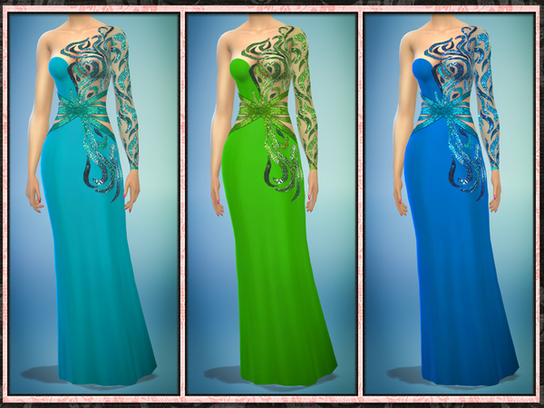 Sims 4 Sequin Cut Out One Sleeve Gown by Five5Cats at TSR