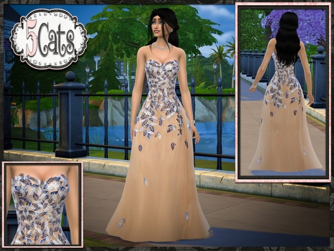 Sims 4 Falling Leaves Long Tulle Dress at 5Cats