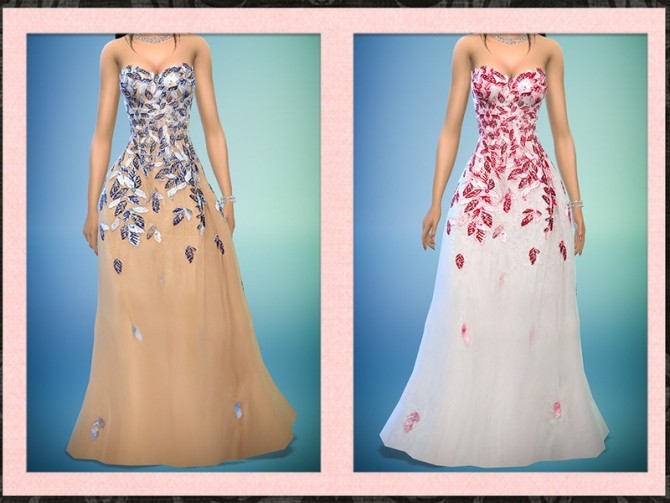 Sims 4 Falling Leaves Long Tulle Dress at 5Cats