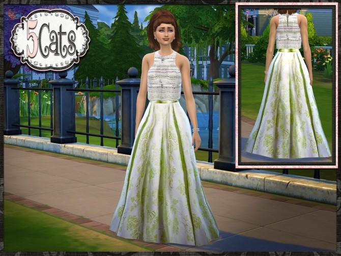 Sims 4 Stripes Top Floral Skirt Long Gown at 5Cats