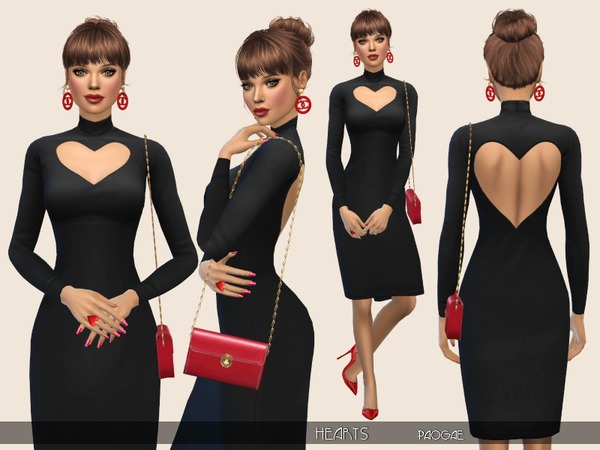 Sims 4 Hearts black dress with long sleeves by Paogae at TSR