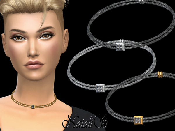 Sims 4 Double Cable Necklace Crystal Pendant by NataliS at TSR