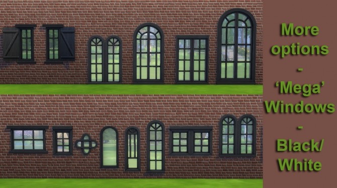 Sims 4 Mega window series recoloured black/white by simsessa at Mod The Sims