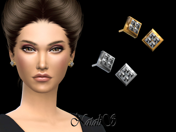 Sims 4 Four Crystals Stud Earrings by NataliS at TSR