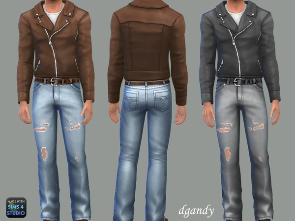 Sims 4 Leather Jacket and Jeans by dgandy at TSR