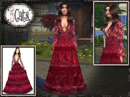ZM Bell Sleeve Lace Deep V Cut Gown at 5Cats
