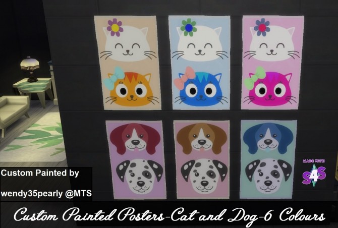 Sims 4 Custom Painted Posters Cat and Dog by wendy35pearly at Mod The Sims