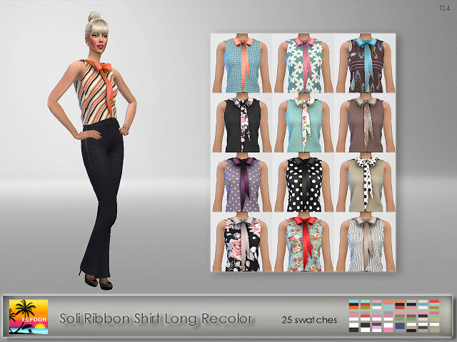 Sims 4 Soli Ribbon Shirt Long Recolor at Elfdor Sims