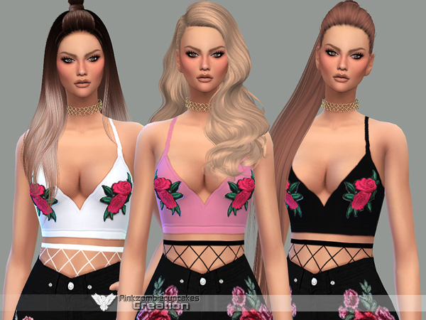 Sims 4 Embroidered Crop Top by Pinkzombiecupcakes at TSR