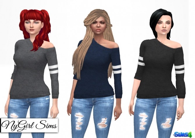 Off Shoulder Wool Sweater with Arm Stripe at NyGirl Sims » Sims 4 Updates