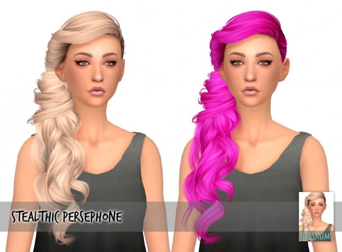 Sims 4 Stealthic Persephone hair edit at Nessa Sims