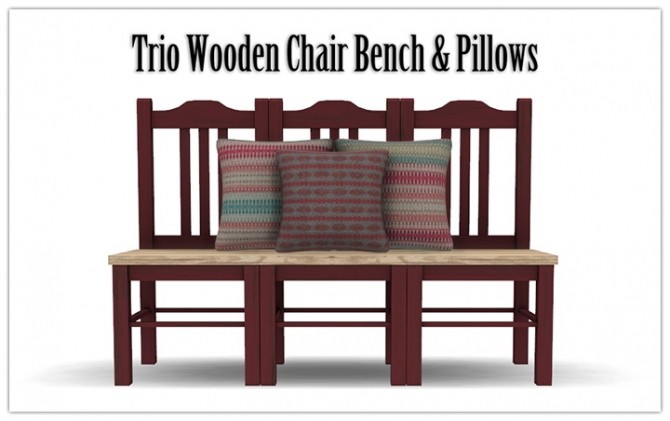 Sims 4 Trio Wooden Chair Bench & Pillows at 13pumpkin31