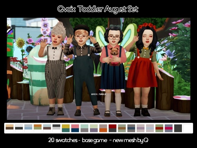 Sims 4 August Set 2 dresses & 2 overalls at qvoix – escaping reality