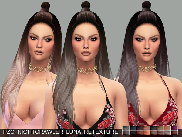 Sims 4 PZC Retexture Nightcrawler Luna Hair by Pinkzombiecupcakes at TSR