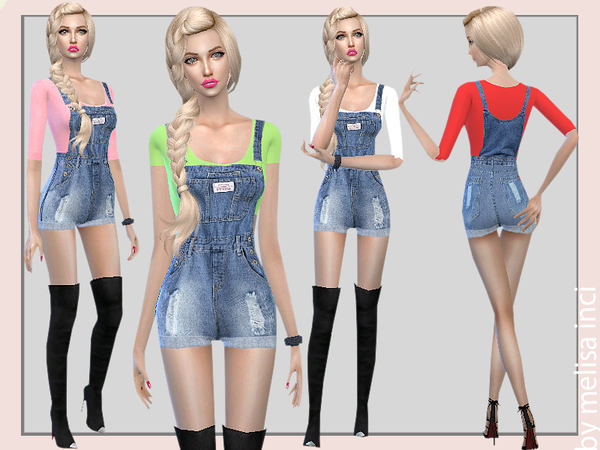 Sims 4 Women Denim Overalls by melisa inci at TSR