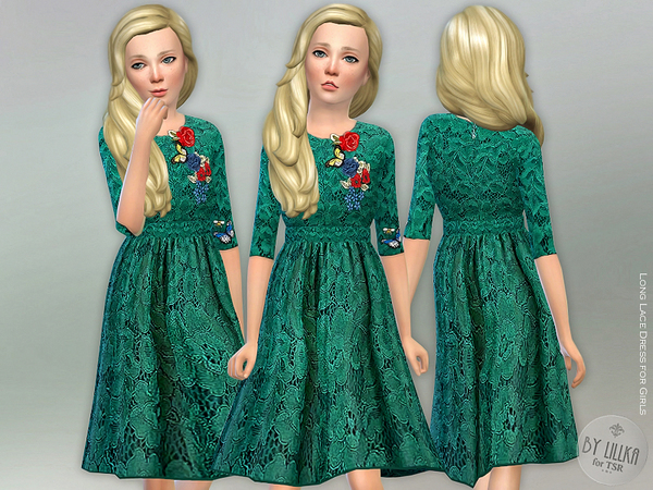 Sims 4 Long Lace Dress for Girls by lillka at TSR