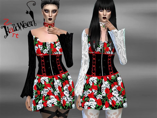 Sims 4 Halloween Goth 01 dress by Zuckerschnute20 at TSR