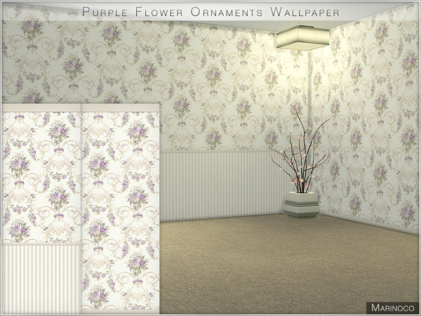 Sims 4 Purple Flower Ornaments Wallpaper by Marinoco at TSR