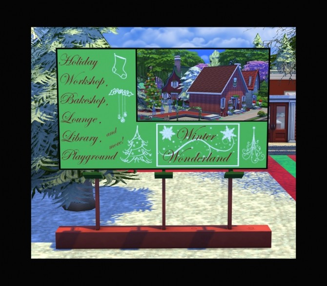 Sims 4 Winter Wonderland Themed Billboard in Simlish and English by Simmiller at Mod The Sims