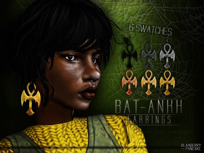 Sims 4 Bat Ankh and Batman earrings at Blahberry Pancake