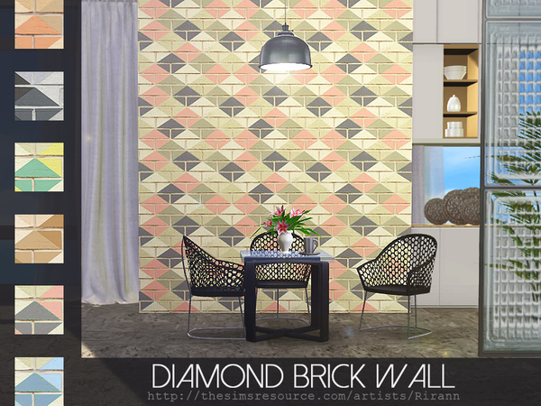 Sims 4 Diamond Brick Wall by Rirann at TSR