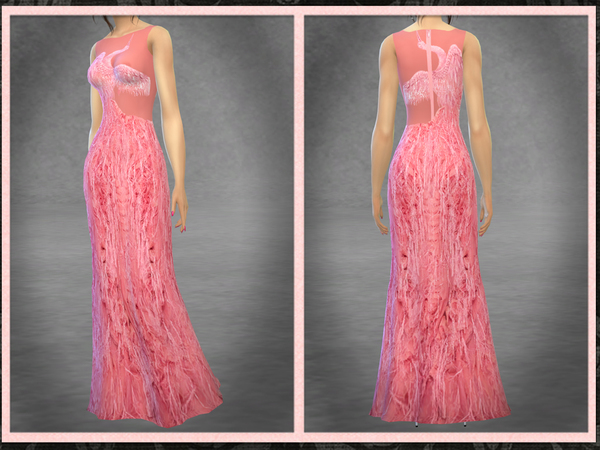Sims 4 Bird Feather Long Dress by Five5Cats at TSR